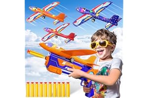 TEMI 3-teilige Kinder große Fliegende Schaumflugzeuge, die Spielzeug, 2-Arten Fliegende Modus Schaumflugzeugkatapulte, mit 10-weichen Schaumpfeilen und 3-Flugzeuggleitspielzeug für Männer und Frauen+