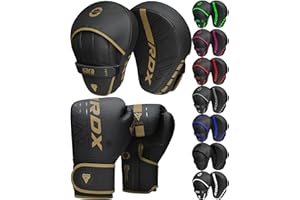 RDX Kids Boxing Gloves and Pads Set, Maya Hide Leather KARA Junior Hook and Jab Curved Focus Mitts Punching Gloves for MMA, Muay Thai, Kickboxing Coaching, Martial Arts, Hand Target Strike Shield