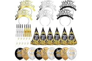 LECONCES Silvester deko 2025 Neujahr Party Dekoration Set, Neujahr Partyhüte Silvester Haarreif Neujahr Partytröten Silvester Luftballons für Kinder Neujahrdeko 2025 Silvester Partyzubehör