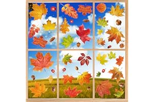 BBLIKE 6 sztuk jesiennych dekoracji na okno, dekoracja na okno, dożynki, naklejki na okno, samoprzylepne, na Święto Dziękczynienia, jesienne, liście klonu, marone, naklejki na okno, do pokoju