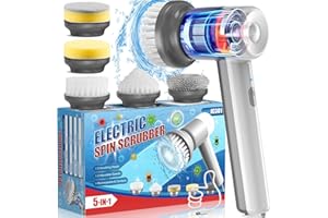 AZTARR Cordless Rechargeable Electric Spin Scrubber - 2 Adjustable Speeds Portable & Lightweight Design, Comes with 5 Interchangeable Brush Heads for Bedroom, Kitchen, Sink, Floor, Bathtub & Wall Cleaning
