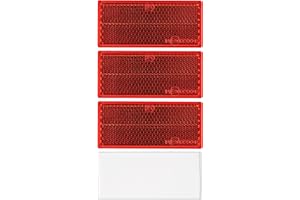 YOUR DAY MATE Riflettori da Incollare, 4 Pz, Rosso, 70 x 30 mm, Marchio di E, Riflettore di Sicurezza per Camper, Rimorchi e Pali, Catarifrangenti Adesivi Destro/Sinistro, Autoadesivi Incollare Riflettore Circolari