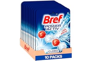 Bref Power Activ Cloro Cesta WC (pack 10 unidades), limpia baño para un WC siempre limpio y fresco, limpiador de baños con fórmula antical que elimina la suciedad con la ayuda de blanqueantes clorados