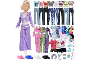 CARREUTY 32 pièces vêtements et accessoires de poupée, 2 sweats à capuche, 4 t-shirts, 4 pantalons longs, 1 short, 2 robe, 4 plats, 15 accessoires de sport, 11,5 pouces, cadeau d'anniversaire pour fille, au