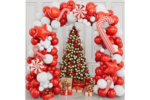 FRIGG Kit Arche Ballon Noel, 135 Pièces Arche De Ballon Avec Ballon Rouge et Blanc, Ballons En Bonbons, Arche a Ballon Rouge Blanc pour Decoration Noël, Joyeux Noel Decoration