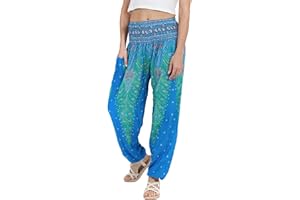 Lofbaz Boho Pantalons Femmes Taille Smockée Floral Eéléphants Funky Harem Pants