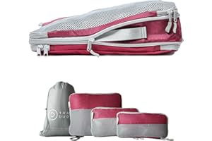 TRAVEL DUDE Packwürfel Set mit Kompression aus recycelten Plastikflaschen | Packing Cubes | Packtaschen Set & Gepäck Organizer für Rucksack & Koffer | Extra leichte Kleidertaschen | Weinrot, 4-teilig