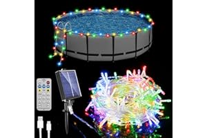 ESJAY Solar Pool Lights for Framed Above Ground Pools, 56ft String Lights 150Bulbs, IP65 Waterproof Swimming Pool Accessories, Solar Powered with Charging Port, Remote 8 Modes, Outdoor Trampoline Camping