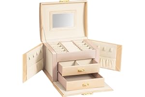 ADEL DREAM AdelDream Portagioie con Serratura, 2 Cassetti, 3 Colori, con Specchio Ampio Spazio di archiviazione, per Anelli Orecchini Collane Bracciali per Donne Ragazze (rosa)