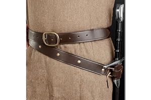 FIYSON Adjustable Medieval Sword Belt Waist Sheath Scabbard Frog Holder With PU Leather Buckle Strap Holster For Assassins,Pirates,Warriors,Knights,Parties,Cosplay Costume Accessories (Dark brown)