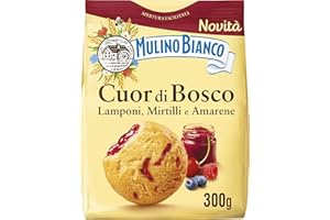 Mulino Bianco Biscotti Frollini Cuor di Bosco, con Lamponi, Mirtilli e Amarene, Colazione Ricca di Gusto, Senza Olio di Palma - 300 g