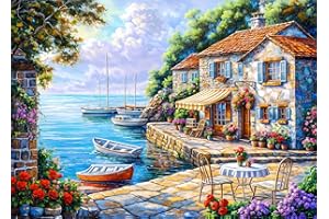 DKIJOYS Seaside Houses Jigsaw Puzzles for Adults 1000 Piece Coastal Cottage Jigsaws 1000 Pieces for Adults