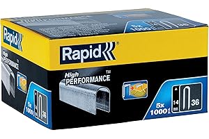 Rapid Tackerklammern Typ 36, 14mm Klammern, 5x1.000 Stk. Großpackung, mit runden Rücken für kabel bis zu 6mm
