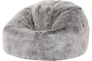 icon Kingston Faux Fur Fluffy Kids Bean Bag, Artic, Fluffy Kids Bean Bag Chair with Filling Included for Girls and Boys, Childrens Chair, Beanbags for Children, Playroom Décor, Bedroom Accessories