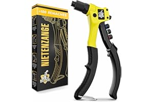 Meisterfaktur Remachadora manual profesional - Mínimo esfuerzo - Maquina de poner remaches robusta con 100 remaches - ¡Alicates de remachar modernos con mango ergonómico para verdaderos manitas!