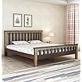 RJ ART Wooden Queen Size Bed Without Storage | Traditional Double Bed Cot Bed with Brass Work for Bedroom & Hotel | Palang/Platform Bed | Sheesham Wood | Walnut, Recommended Mattress Size: 78 X 60 X 6