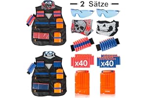 LVHERO 2 Sätze Kinder Taktisch Vest Battle Weste Kit für Nerf Guns N-Strike Elite Serie，2 Stück Battle Weste mit 2 Armbänder, 2 Clip-Magazinen, 2 Schutzbrillen, 2 Schädelmaske, 80 Pfeiles