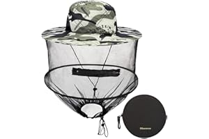 Mbsomnus Kapelusz pszczelarski, moskitiera, szary kamuflaż, siatka na głowę, kapelusz przeciwsłoneczny ze zdejmowaną maską na komary, szybko schnie, szerokie rondo, ochrona przed słońcem, na kemping,