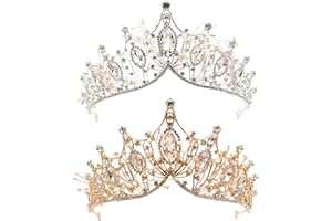 TOPZEA 2Pcs Baroque Queen Crown, Crystal Wedding Tiara and Crowns for Girls, Women, Bridal Wedding Tiaras Birthday Costume Party Hair Accessories (Gold & Silver)