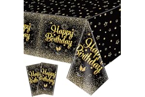 QUERICKY 2 pacchetti di tovaglie nere e oro di buon compleanno, 130 x 220 cm nero oro rettangolo copritavolo per uomini donne ragazzi ragazze compleanno decorazioni di partito Forniture