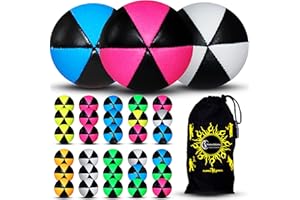 Flames 'N Games 3x ASTRIX UV Thud Juggling Balls set of 3 Pro 6 Panel Leather Juggling Ball Set & Travel Bag! (Orange/Green/Blue)