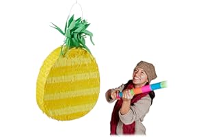 Relaxdays Pignatta a Forma di Ananas, da Appendere, per Bambini e Adulti, da Riempire, HxLxP: 59 x 32 x 9 cm, Giallo