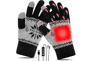 Snorthy Guantes calefactables USB, Guantes calentar con 3 niveles de temperatura Mitones calefactables eléctricos para el frío invierno Manopla de punto Manopla para hombres Mujeres