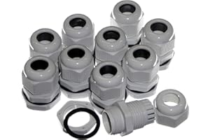 MCG INDUSTRIAL 10 Pack MCG Grey M20 IP68 20mm Cable Compression Glands with Locknut and Seal for 6-12mm Round Cable