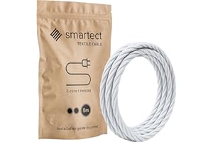 smartect Cable Textil Trenzado en Color Blanco, Cable Electrico 2 Hilos de 5 Metros (2 x 0,75 mm²) Cuerda para Lampara con Revestimiento Textil para su Proyecto DIY