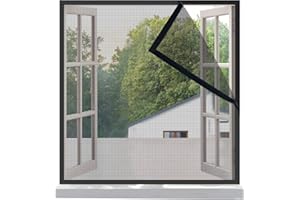 Risareyi Mosquitera Ventana de Fibra de Vidrio 85x100cm, Bordes Totalmente Envueltos, Negro Malla Mosquiteras Para Ventanas Balcón Exterior, Antimosquitos Cortina Mosquiteras con Cinta de Gancho