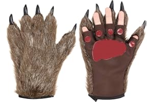 IBLUELOVER Halloween Bear Paw Gloves Werewolf Costume Horror Party Decor with Plush Hair Animal Cosplay Props Musical Carnival Accessories for Make Up Haunted House