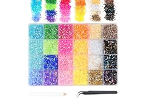 Hopton 24000 Pcs Strasssteine Nägel, 24 Farben Glitzersteine zum Basteln, 3mm Runde Glitzer Edelsteine Rhinestones mit Pinzette und Wachsstift, Strasssteine Set für DIY Nägel Handwerk