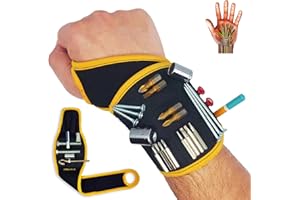 BINYATOOLS Magnetic Wristband -Black- With Super Strong Magnets Holds Screws, Nails, Drill Bit. Unique Wrist Support Design Cool Handy Gadget Gifts for Fathers, Boyfriends, Handyman, Electrician