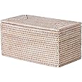 KOUBOO La Jolla Rectangular Rattan Box, White-Wash Toilet Roll Storage Basket
