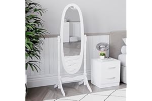 Vida Designs Nishano Cheval lustro wolnostojące na całej długości lustro toaletkowe regulowane meble do sypialni drewniane, białe