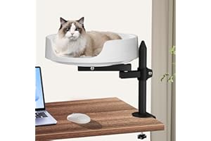 NestChroix Höhenverstellbares Katzenbett für Schreibtisch 360° Drehbarer Katzenplatz mit Zwei verstellbaren Armen Haustierkissen inklusive