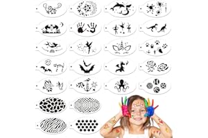 SRIZIAN 24 Pieces Face Paint Stencils, Reusable Face Paint Templates, Eye Tattoo Stencils Body Paint Stencils for Kids Party Holiday Halloween Makeup