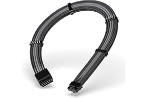 EZDIY-FAB Câble d'Extension Alimentation GPU PCIe 5.0 16 broches (12+4) 12VHPWR, Gainé, Mâle vers Femelle, Compatible avec RTX 5080, 5070, 4090, 4080, 4070, 16AWG avec Peignes à Câbles - Noir et Gris