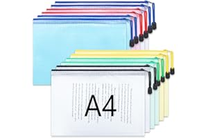 WENGX A4 Plastic Wallets 12 Pcs Zip Lock Bags Document Wallet Folders Plastic Pockets with Zipper for School Office Homework Travel,Puzzles Cosmetics Cross Stitch and Games Storage
