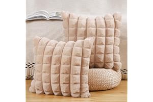 Madizz Faux Wool Camel Cushion Covers 18x18 inch, 45x45 cm, Set of 2 Super Soft Boho Throw Pillow Covers Decorative Textured Throw Pillows for Sofa Bedroom