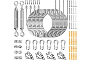 Duerer Sun Sail Shade Fixing Kit for Rectangle Triangle Garden Shade Sails Canopy Installation 52pcs Stainless Steel Accessories Set for Outdoor Patio(6" M6 Turnbuckle+ 4 * 6.6ft Cables Wire)