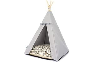 HALKALIFE Pet tent with a stabilizer and a soft blanket. Teepee for cat or dog. Dog house, cat nest. Dog cave. Pet igloo. Cat hut. Pet wigwam. (L, Grey, Panther)