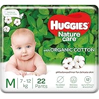 Huggies Nature Care Pants, Medium (M) Size Baby Diaper Pants, 22 Count, Natures Gentle Protection With Organic Cotton