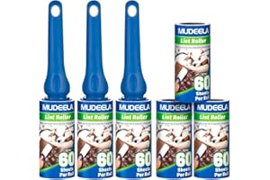 MUDEELA Lint Roller, Extra Sticky Remover Roller for Cat Dog Pet Hair, Clothes, Furniture, Carpet, Couch, Travel Dust Fur Pick-Up Lint Roll with 6 Refills + 3 Handles