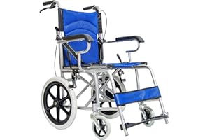 BRICOK Carrozzina Pieghevole per Disabili Sedia a Rotelle A Spinta Assistita con Leva Freno, Ruote in PU/PVC, Telaio in Alluminio a Doppia Crociera, Tasca Portaoggetti, 86 x 58 x 93 cm, Fino a 150 kg, Blue