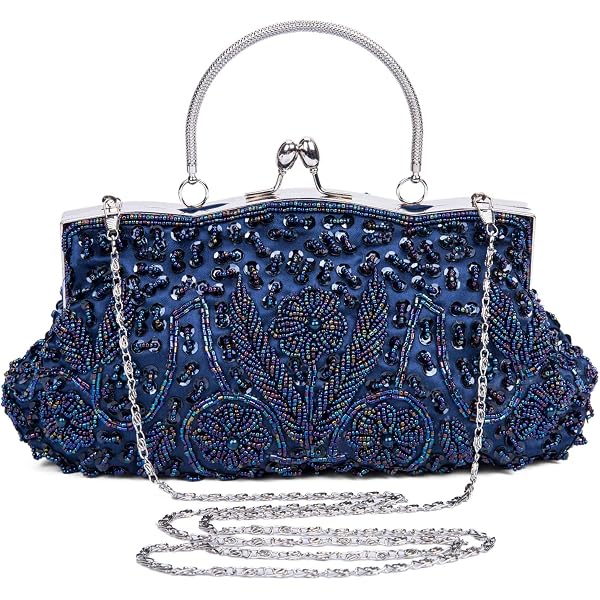 CRFASIBE Sac à Main De Soirée Pour Femme - Pochette Broderie Fleurs Élégante Avec Chaîne Amovible, Clutch Perlé Pour Mariage Et Cocktail