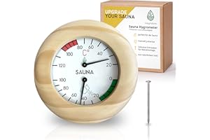 ‎COZYNATURE CozyNature® 2in1 Sauna Thermometer Hygrometer | edles & hochwertiges Sauna Zubehör aus Holz | Temperaturmesser und Luftfeuchtigkeitsmesser | manuell justierbar | Ø 13,5cm | inkl. Gratis Sauna E-Book