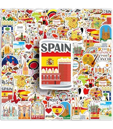 50 Autocollants Vinyle Thème Espagne - Imperméables, Repositionnables, Pour Gourdes, Valises, Ordinateurs, Etc.