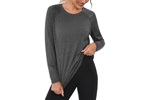 Terecey Maglietta Sportiva Donna a Maniche Lunghe Maglia Trekking Girocollo Magliette Palestra Traspirante Maglia Tecnica Leggera Maglie Running Yoga Fitness S-XXL