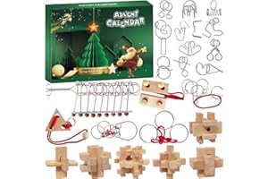 YY-JUNYING Adventskalender 2025 Knobelspiele für Kinder & Erwachsene-24 Tage von Weihnachtskalender Geschenke mit Metall Knobelei und 3D Holzk, IQ Puzzle für Jungen Mädchen Teenager